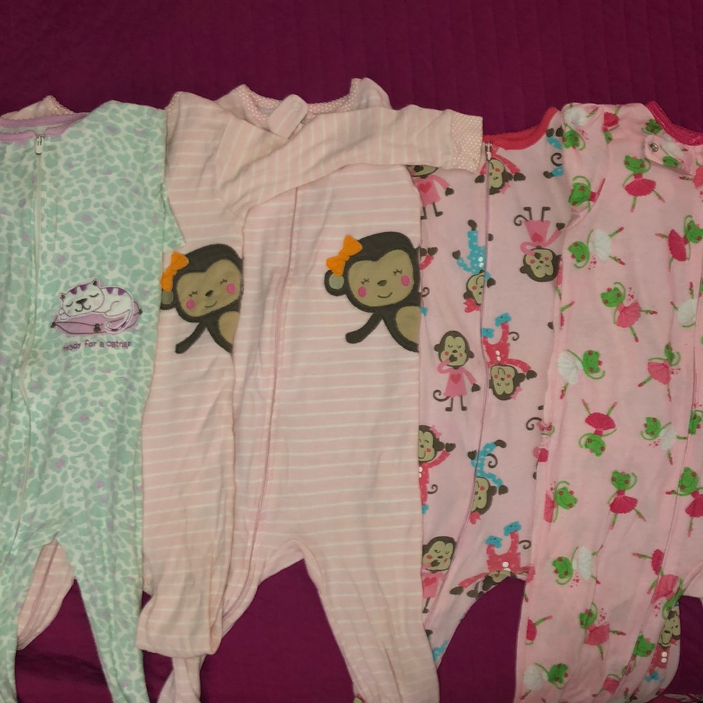 5 Carters Footed Pajamas 24 mon 2T Frog Monkey Cat